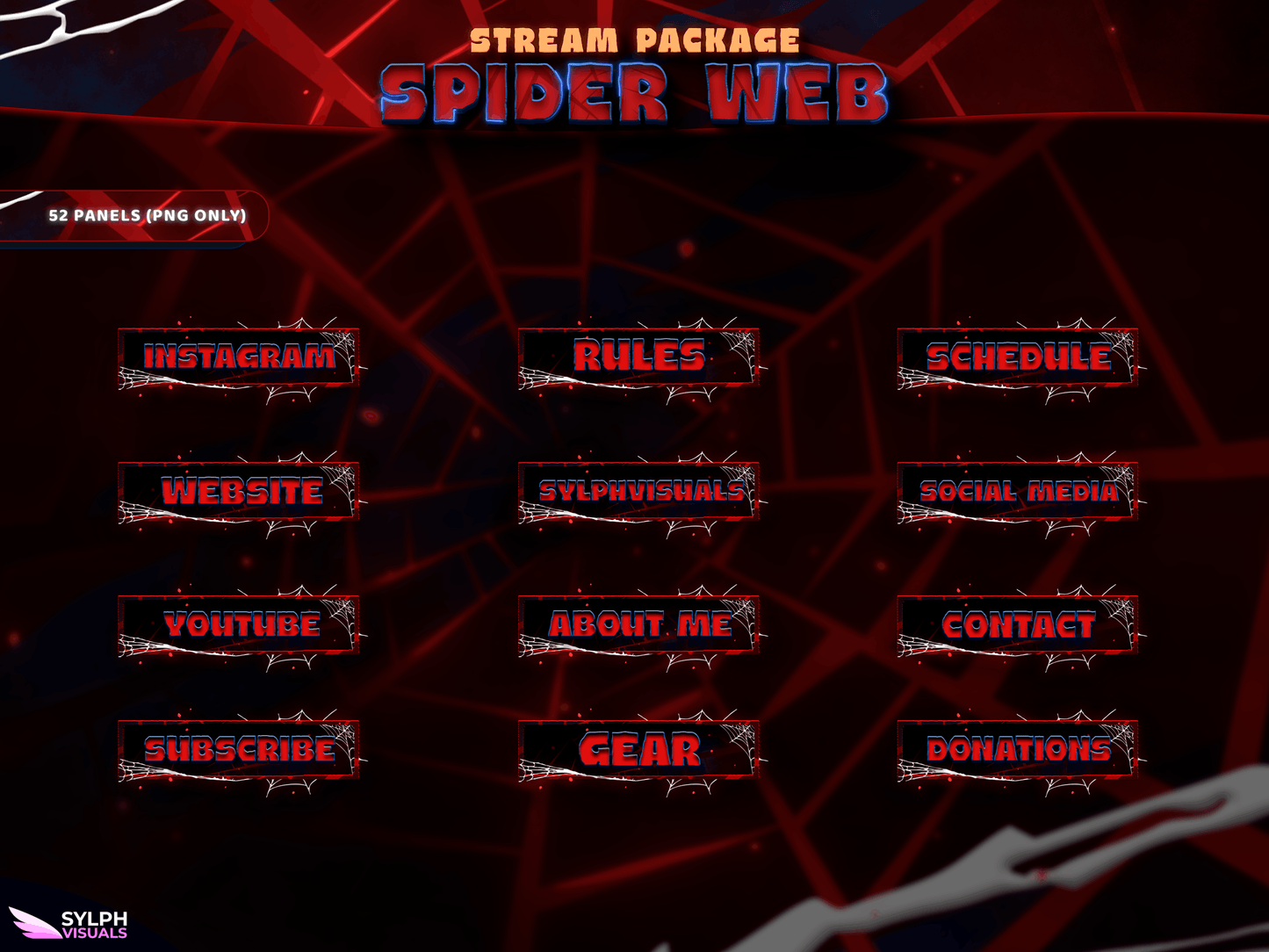 Spider Web Panels and icons for Twitch and Kick