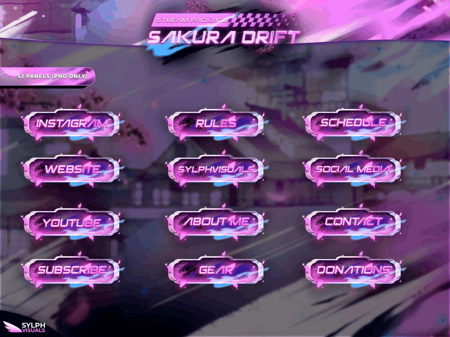 Sakura Drift Panels and icons for Twitch and Kick