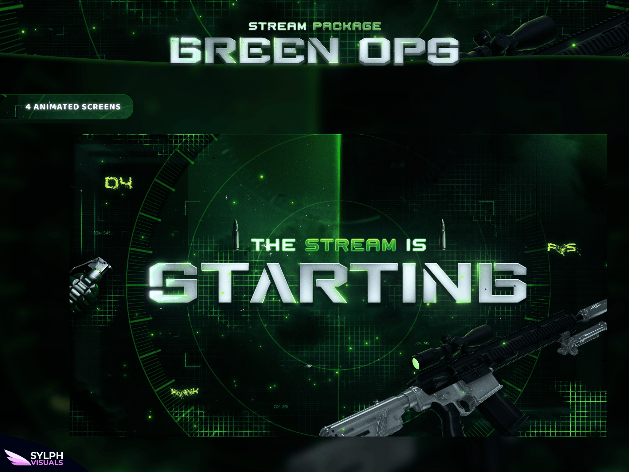 Ops Streaming Green Ops Stream Overlay Package - SylphVisuals