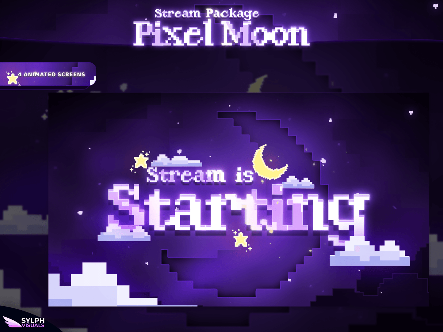 Pixel Moon Animated Twitch Screens