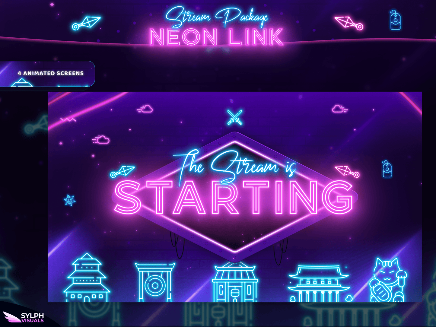 Neon Link Animated Twitch Screens