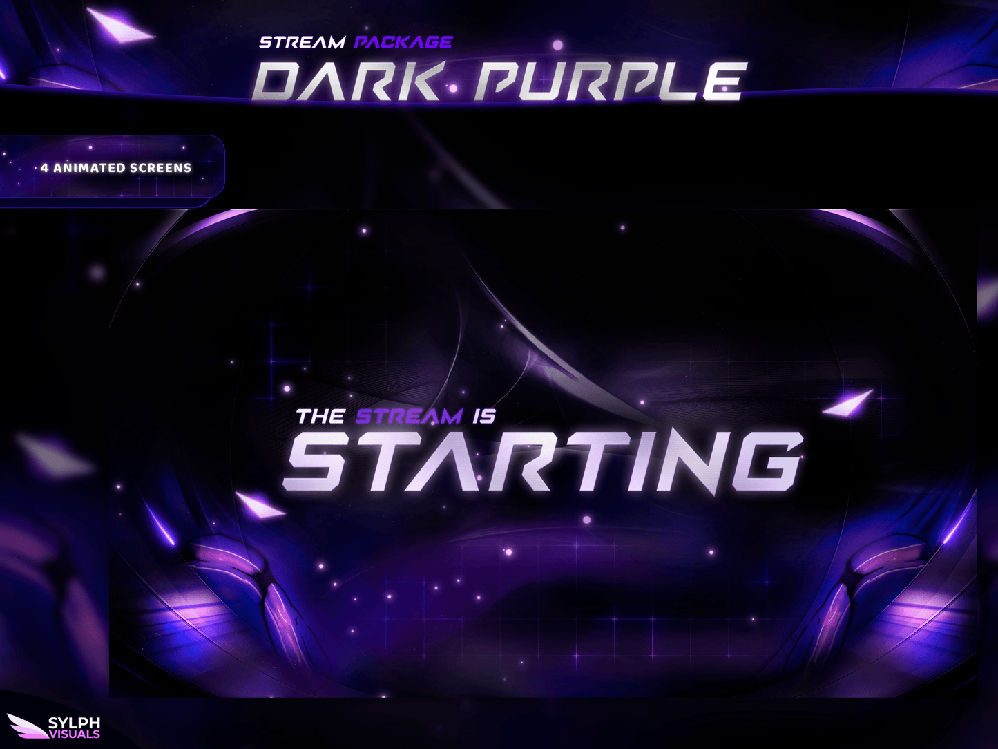 Dark Purple Animated Twitch Screens