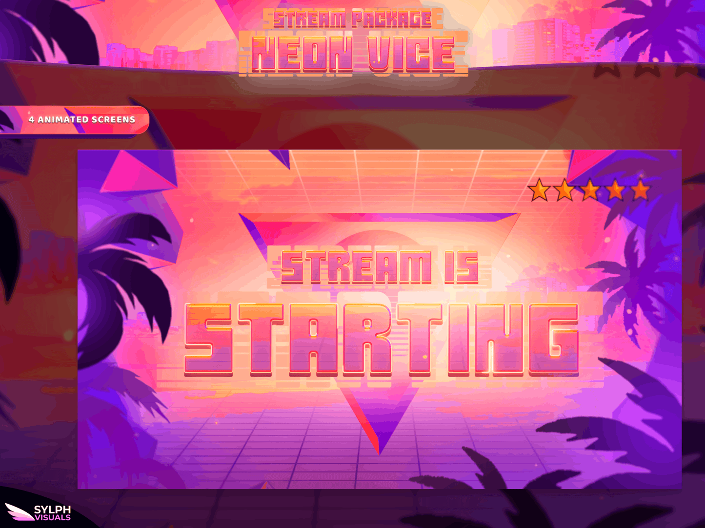 Neon Vice Animated Twitch Screens
