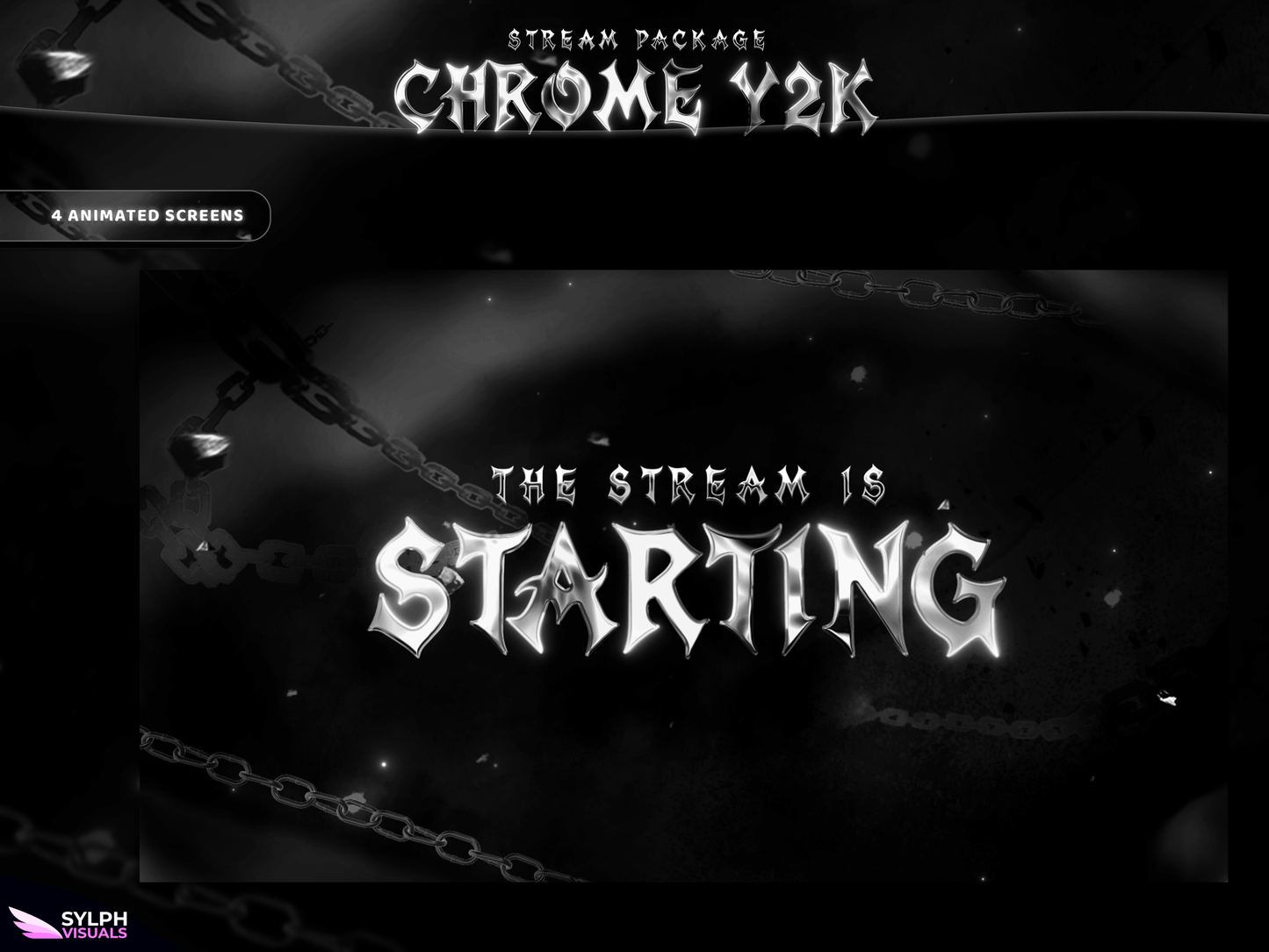 Chrome Y2K Animated Twitch Screens