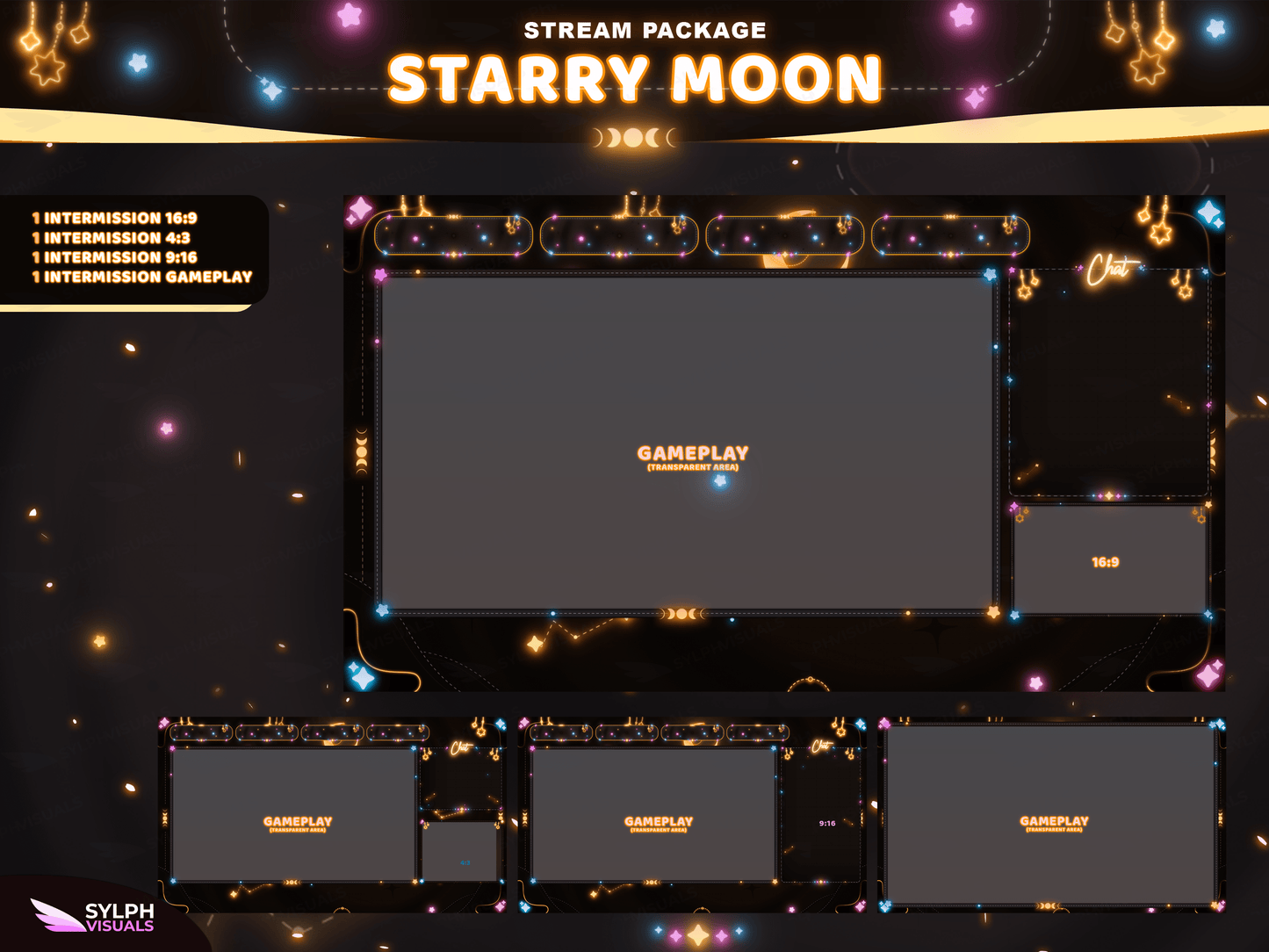 Starry Moon Stream Overlay Package