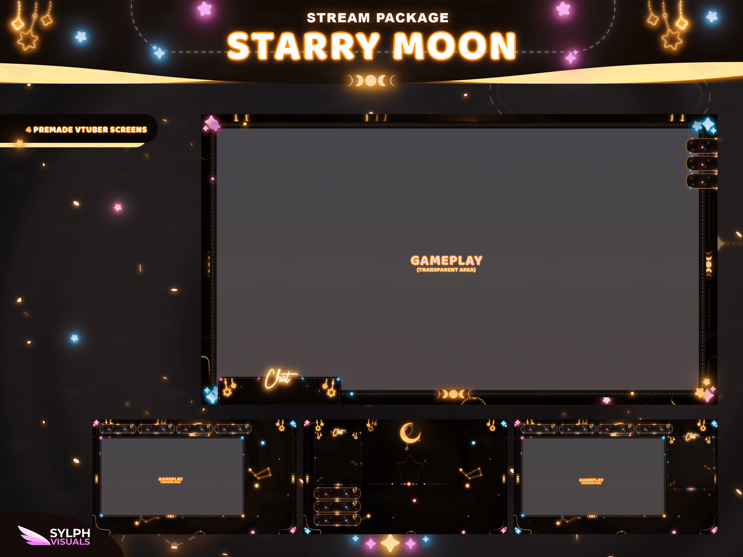 Starry Moon Stream Overlay Package