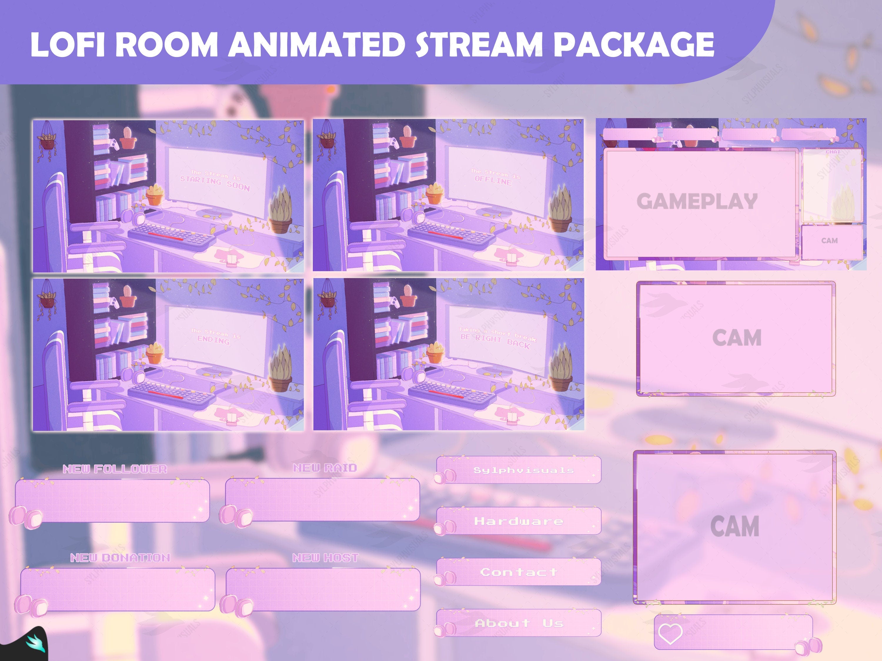 ANIMATED Twitch Overlay / Lo-fi Aesthetic Gaming PC Room 