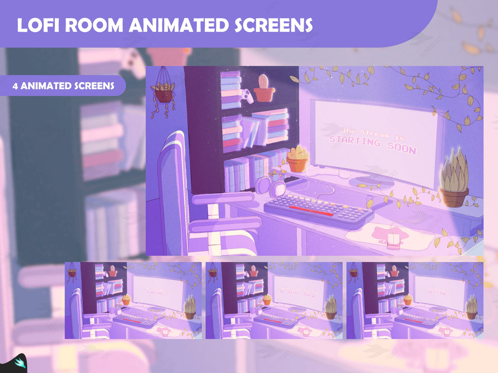 5x Animated Lofi Gaming Room Twitch Screen / Lofi Aesthetic 