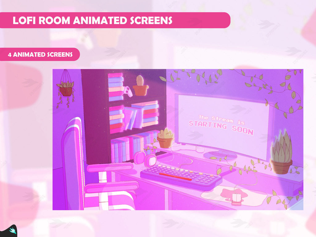 Lofi Room Pink Animated Screens