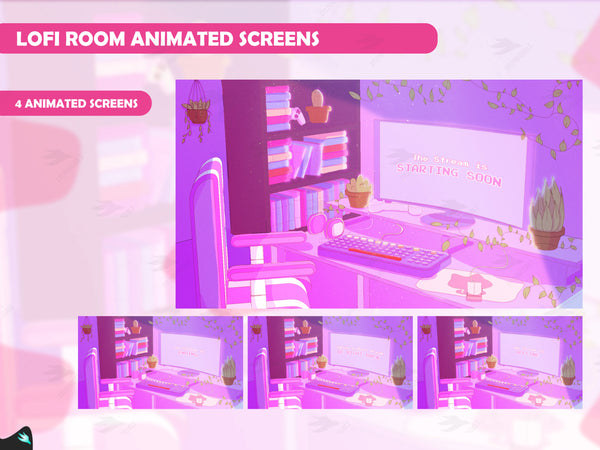 Lofi Room Pink Animated Screens