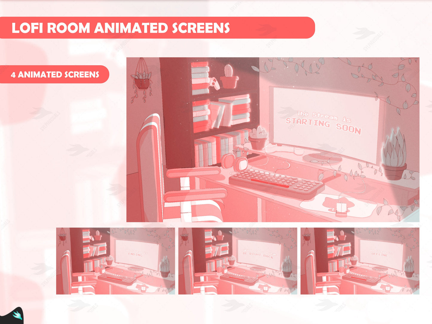 Lofi Room Red Animated Screens