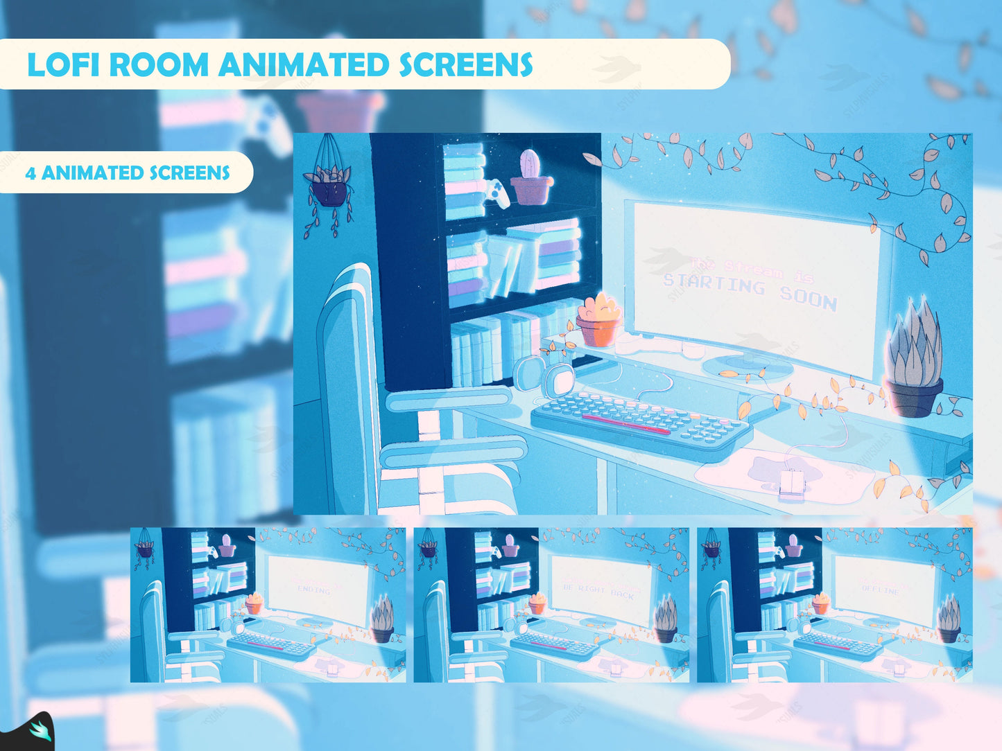 Lofi Room Blue Animated Screens