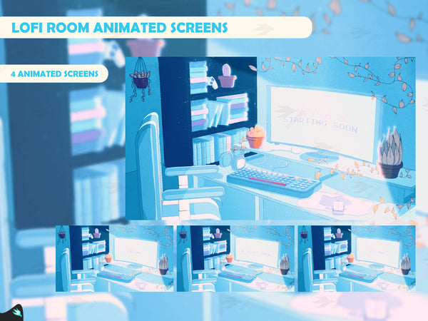 Lofi Room Blue Animated Screens