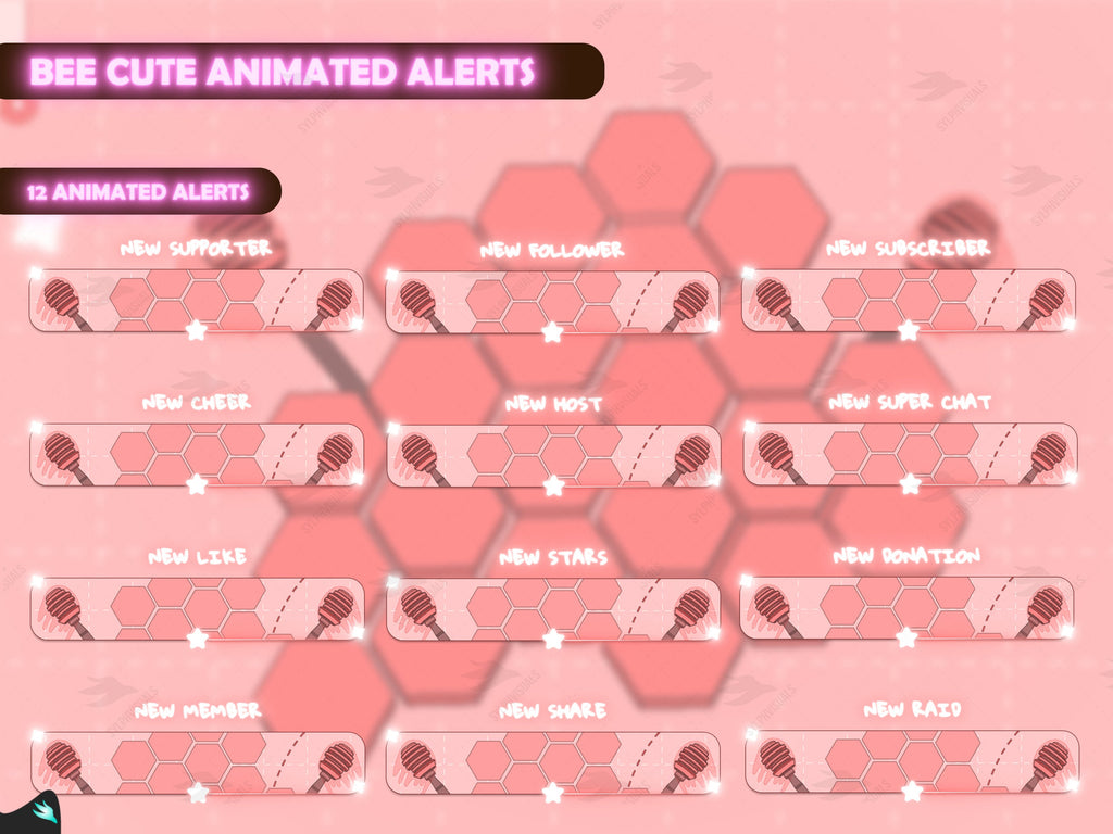  Cute Bee Stream Package Pink Alerts for OBS