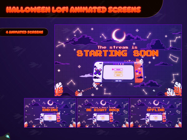 Halloween Lofi four animated twitch screens