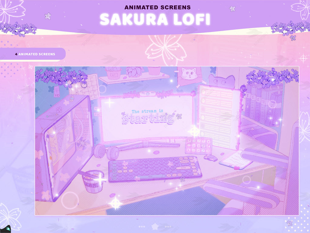 Sakura Lofi Purple starting soon twitch screen